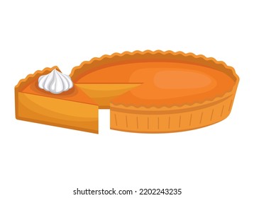 Sweet pumpkin pie with whipped cream icon vector. Slice of sweet cream pie icon isolated on a white background. Seasonal autumn cake drawing