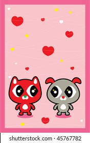 sweet puppy and kitten valentine greeting