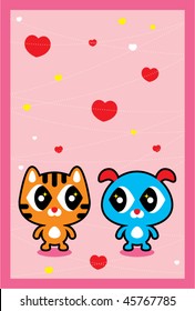 sweet puppy and kitten valentine greeting