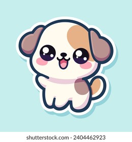 Dulce pegatina de cachorro en una linda pose. Diseño sencillo y aislado con un toque kawaii. Vector de dibujos animados perfecto para una vibración alentadora.