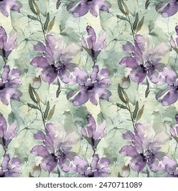 Sweet purple flower watercolor seamless pattern.soft pastel colors water color seamless pattern for beauty products or other.