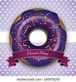 Sweet purple frame with donut and blue ribbon