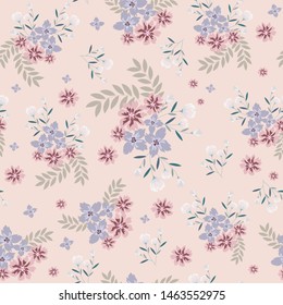sweet and purple seamless flowers pattern. Delicate petals and vibrant blossoms create an artistic and vintage botanical illustration. Perfect for wallpaper, fabric, wrapping paper and more.