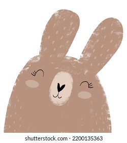 Sweet Rabbit on a White Background. Cute Nursery Vector Art with Brown Funny Easter Bunny. Lovely Hand Drawn Easter Card. Bunny Print ideal for Wall Art, Poster, Card, Chinese New Year. Farm Animal.