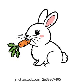 Sweet Rabbit Pet Bunny Enjoying Fresh Carrot on Isolated White Background View