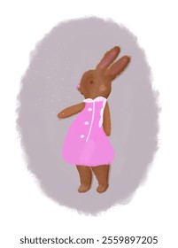 Sweet rabbit with purple dress and snow