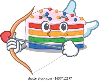 Sweet rainbow cake Cupid cartoon design with arrow and wings