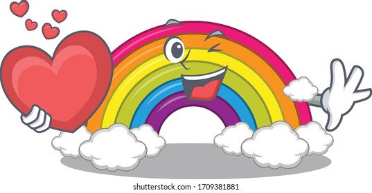 A sweet rainbow cartoon character style with a heart
