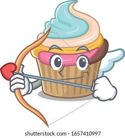 Sweet rainbow cupcake Cupid cartoon design with arrow and wings