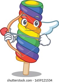 Sweet rainbow ice cream Cupid cartoon design with arrow and wings