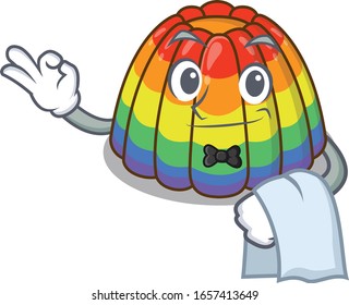 Sweet rainbow jelly Character working as a Waiter