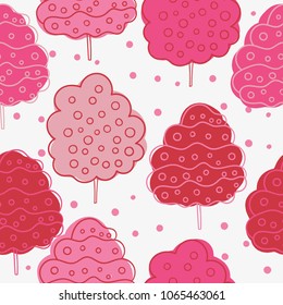 Sweet Rasberry Cotton Doodle Forest Seamless Vector Pattern, Scandinatian Style