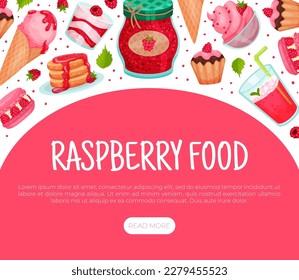 Sweet Raspberry Food Banner Design with Pink Sugary Dessert Vector Template