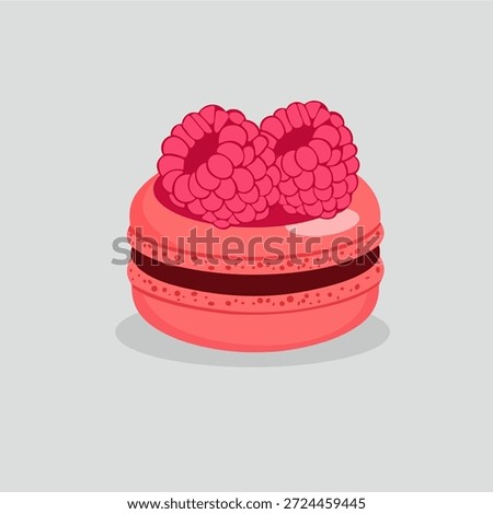 Sweet Raspberry Macaron with Fresh Berry Topping Illustration