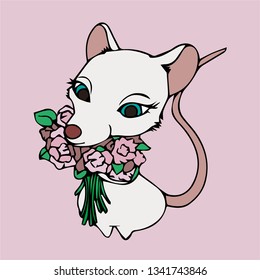 sweet rat with flowers vector new year 2020