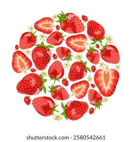 Sweet Realistic Strawberry Round Vector Design Element