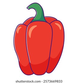 Sweet red bell pepper cartoon.Pepper paprika.Ripe harvest.Isolated on white background.Culinary spice. Line art vector illustration.