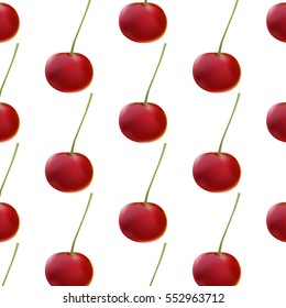 Sweet red cherries on branch filled with vitamin freshness. Seamless pattern of nature.
