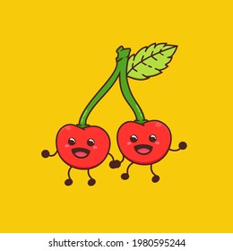 sweet red cherry fruit food cartoon doodle flat design style vector illustration