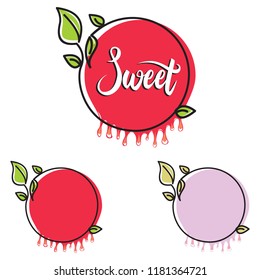 Sweet Red Circle Fruit Frame Sticker Melting Dripping