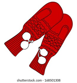 sweet red gloves with fluffy balls 