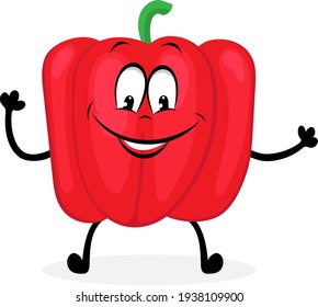 Süße rote Pfeffer, Vektorgrafik mit Gesicht, flaches Muster, Aufkleber-Symbol. Gemüse für vegetarisches Essen.