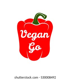 Sweet red pepper. Vegan Go. Vector Illustration Isolated On White Background.