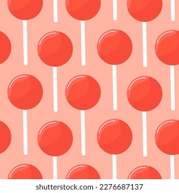 Sweet red and pink retro y2k lollipop candy seamless pattern for print.