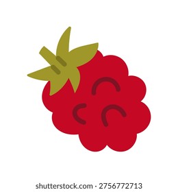 Sweet red raspberry. Garden berry. Fresh ripe summer fruit. Natural vitamin food. Raw eating, healthy nutrition. Flat vector illustration isolated on white background