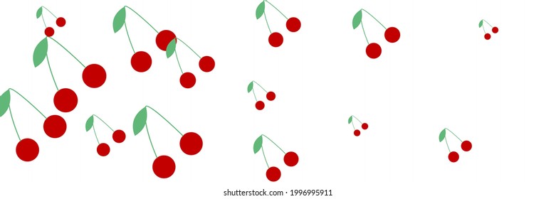 Sweet Red Vintage Textile Vitamin Tasty Fruit Wallpaper. White Cherries Retro Healthy Summer Organic Repeat Bright Ornament. Berries Spring Dessert Colorful Cute Pattern Print Green Illustration.