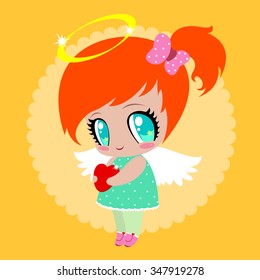 Sweet redhead Angel Girl with a heart in her hands for Valentine's Day