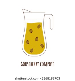 Dulce compota de bayas refrescantes de jerez madura en un decanter. Fondo blanco. Ilustración plana del vector