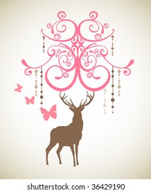 sweet reindeer with decorative background