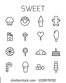 Sweet related vector icon set. Well-crafted sign in thin line style with editable stroke. Vector symbols isolated on a white background. Simple pictograms.