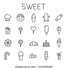 Sweet related vector icon set. Well-crafted sign in thin line style with editable stroke. Vector symbols isolated on a white background. Simple pictograms.