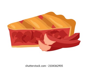 Sweet rhubarb pie icon vector. Slice of vegetable cake vector. Rhubarb pie icon isolated on a white background