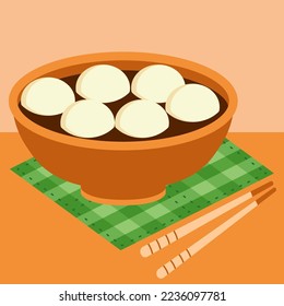 Sweet rice balls soup with black sesame and peanut paste. Asian food for celebrating Chinese New Year's Eve, Mid-Autumn Festival or Lantern Festival