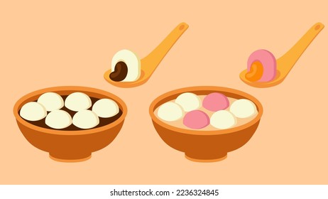 Sweet rice balls soup with black sesame and peanut paste. Asian food for celebrating Chinese New Year's Eve, Mid-Autumn Festival or Lantern Festival