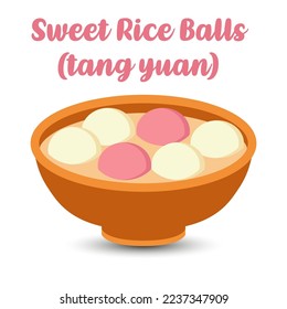 Sweet rice white and pink ball soup tang Yang. Vector illustration