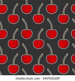 Sweet ripe cherry. Vector concept in doodle and sketch style. Hand drawn illustration for printing on T-shirts, postcards. Seamless pattern for textile, paper wrap.