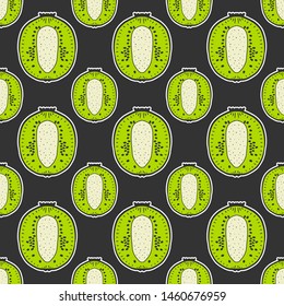 Sweet ripe kiwi. Vector concept in doodle and sketch style. Hand drawn illustration for printing on T-shirts, postcards. Seamless pattern for textile, paper wrap.