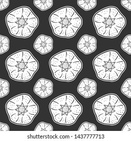 Sweet ripe pomegranate. Vector concept in doodle and sketch style. Hand drawn illustration for printing on T-shirts, postcards. Seamless pattern for textile, paper wrap.