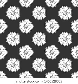 Sweet ripe pomegranate. Vector concept in doodle and sketch style. Hand drawn illustration for printing on T-shirts, postcards. Seamless pattern for textile, paper wrap.