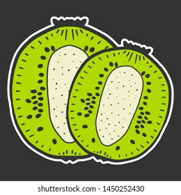 Sweet ripe slice of kiwi. Vector concept in doodle and sketch style. Hand drawn illustration for printing on T-shirts, postcards.