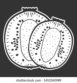 Sweet ripe slice of kiwi. Vector concept in doodle and sketch style. Hand drawn illustration for printing on T-shirts, postcards.