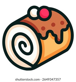 sweet roll cake with cherry snack food flat color vector illustration template design