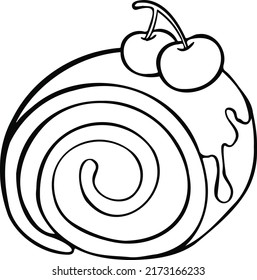 Sweet roll with cherries and chocolate, hand-drawn illustration