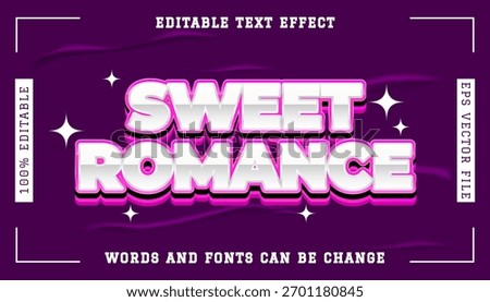 sweet romance editable 3D text effect vector template for sweet romance designs, perfect for invitations, greeting cards, and social media graphics