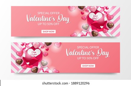 Sweet Romance Illustration With Cupcake Love Heart And Pink Envelope For Valentine's Day Sale Offer Banner Template