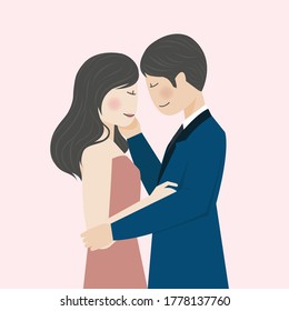 Sweet Romantic Couple Character Illustration wearing Formal attire embrace and being affection to each other